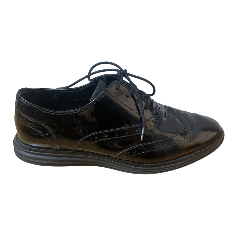 Cole‎ Haan 7.5M Original Grand Wingtip II Oxford Black Patent Leather Waterproof